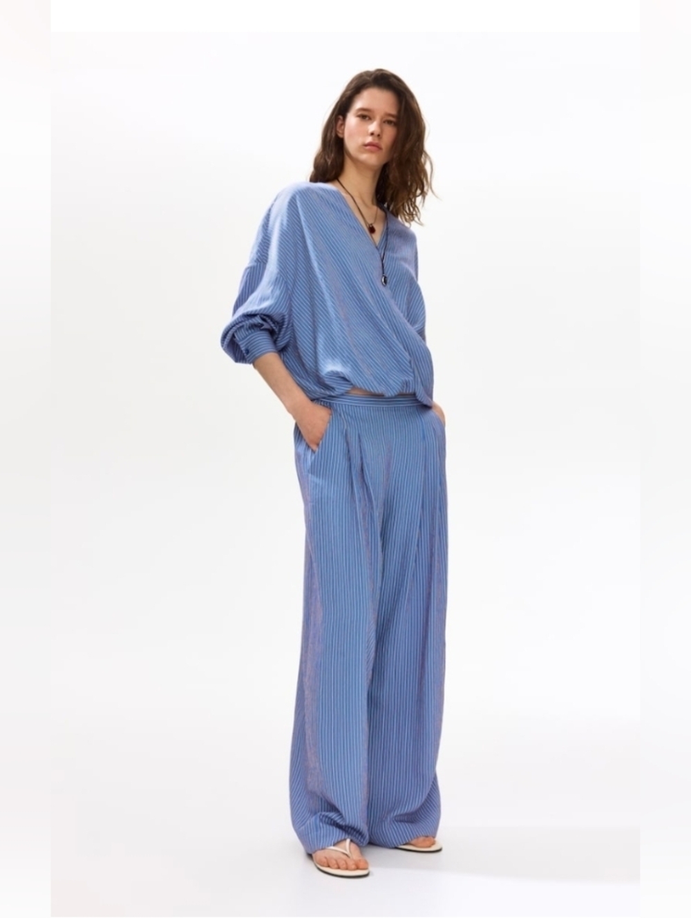 WRAPOVER BLOUSE & STRAIGHT-LEG PULL-ON PANTS